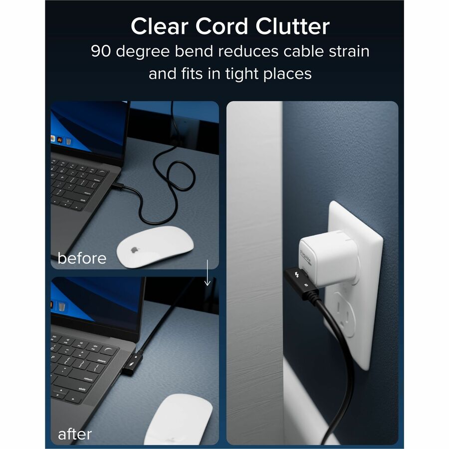 Alternate-Image2 Image for Plugable Thunderbolt 5 Cable Right Angle 80Gbps 240W Charging [Thunderbolt Certified]