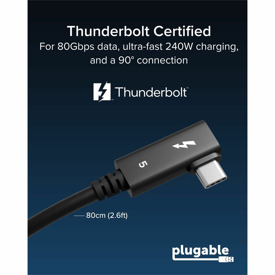 Alternate-Image1 Image for Plugable Thunderbolt 5 Cable Right Angle 80Gbps 240W Charging [Thunderbolt Certified]