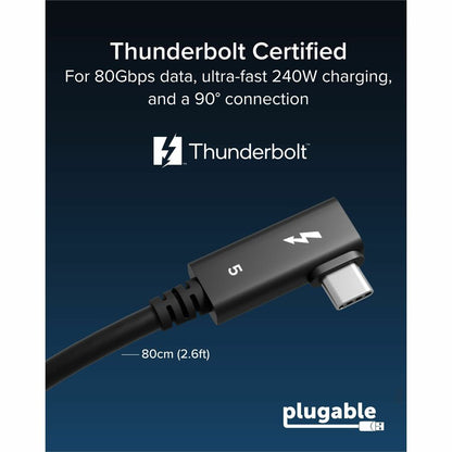 Alternate-Image1 Image for Plugable Thunderbolt 5 Cable Right Angle 80Gbps 240W Charging [Thunderbolt Certified]