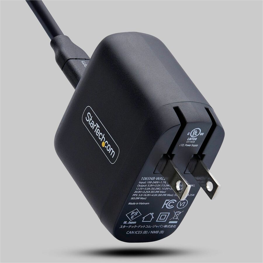 Alternate-Image3 Image for StarTech 65W USB-C Laptop Charger, GaN Charger with Power Adapter Brick for Dell, XPS, HP ProBook, MacBook Pro, Microsoft Surface Pro