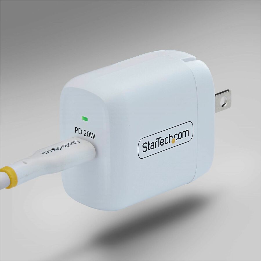 Alternate-Image4 Image for StarTech 20W USB-C Wall Charger, Portable Charger with USB Power Delivery Fast Charging, 5V/9V PD, USB-C Charger, White