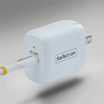 Alternate-Image4 Image for StarTech 20W USB-C Wall Charger, Portable Charger with USB Power Delivery Fast Charging, 5V/9V PD, USB-C Charger, White