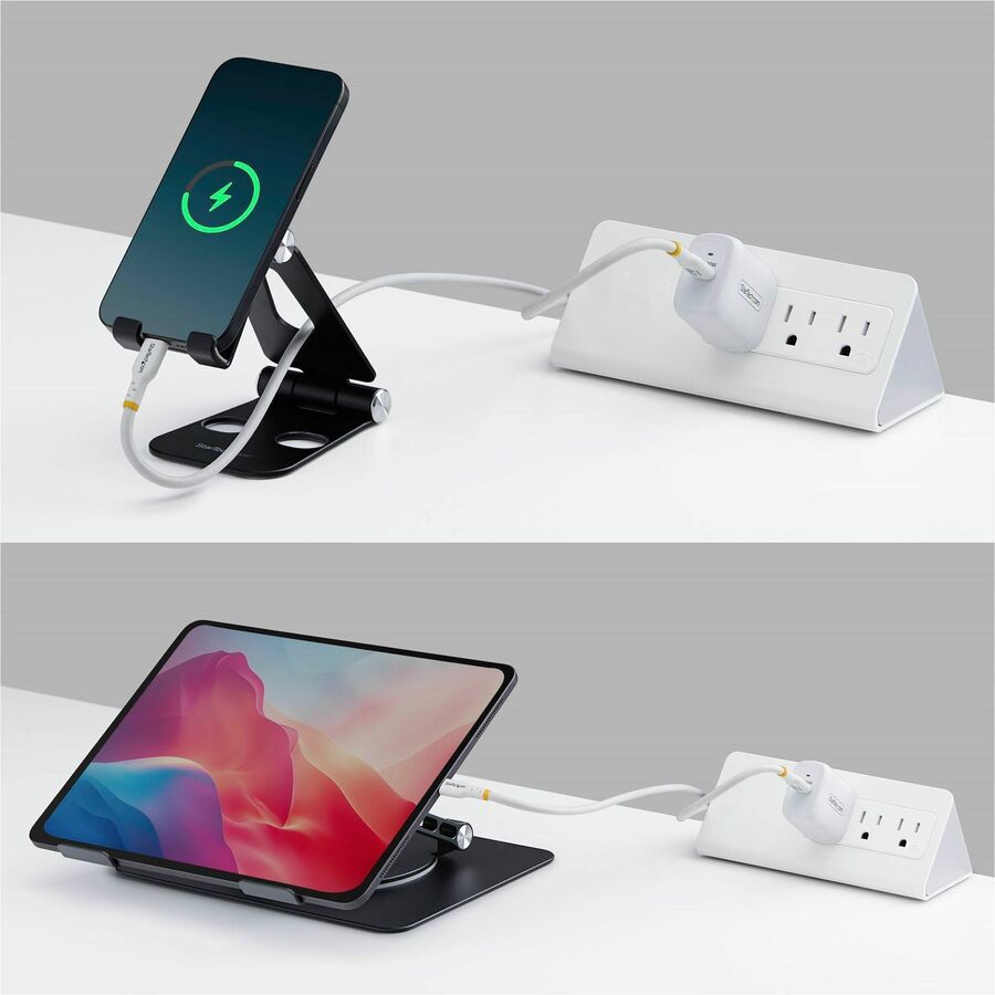 Alternate-Image5 Image for StarTech 20W USB-C Wall Charger, Portable Charger with USB Power Delivery Fast Charging, 5V/9V PD, USB-C Charger, White