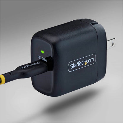 Alternate-Image4 Image for StarTech 20W USB-C Wall Charger, Portable Charger with USB Power Delivery Fast Charging, 5V/9V PD, USB-C Charger, Black
