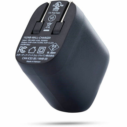 Alternate-Image1 Image for StarTech 20W USB-C Wall Charger, Portable Charger with USB Power Delivery Fast Charging, 5V/9V PD, USB-C Charger, Black