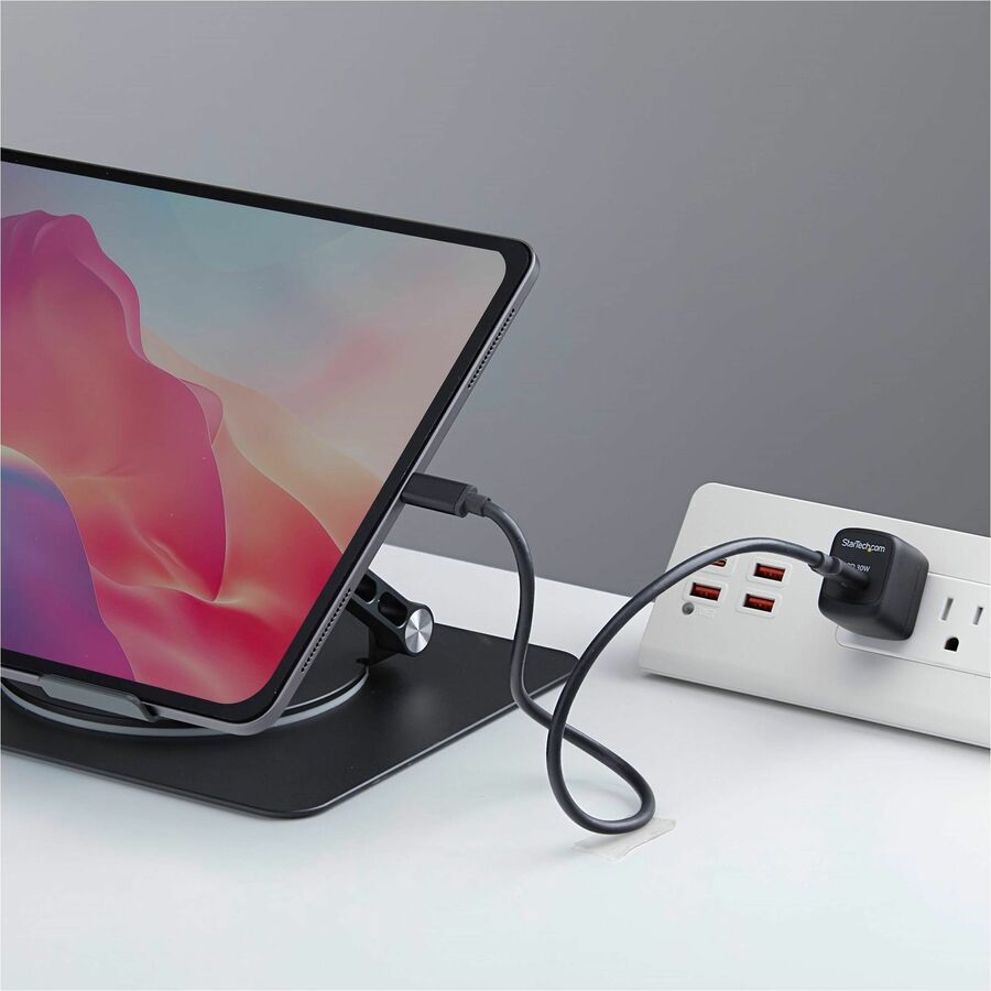 Alternate-Image6 Image for StarTech 30W USB-C Wall Charger, Portable GaN Charger with USB Power Delivery Fast Charging, GaN 5V/9V/15/20V, USB-C Charger, Black