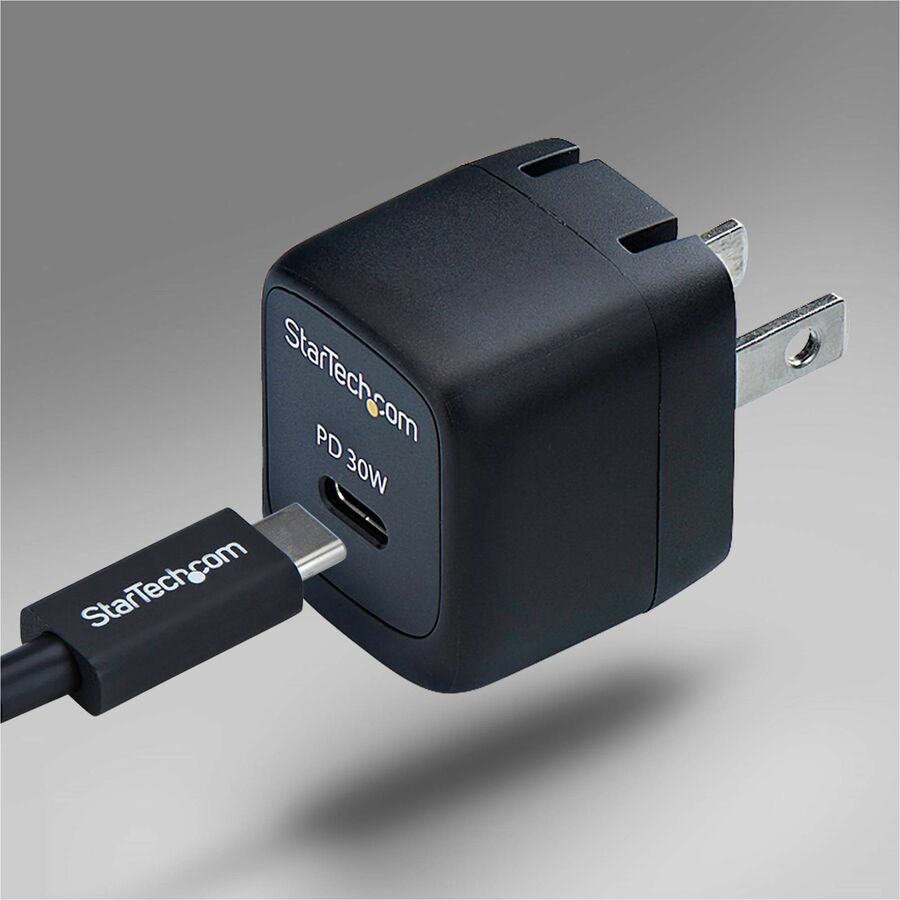 Alternate-Image4 Image for StarTech 30W USB-C Wall Charger, Portable GaN Charger with USB Power Delivery Fast Charging, GaN 5V/9V/15/20V, USB-C Charger, Black