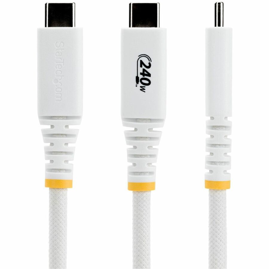 Alternate-Image1 Image for StarTech 3ft (91cm) USB-C Charging Cable, 240W PD EPR, Durable and Ultra-Flexible, USB-IF Certified, Rugged USB-C Charging Cord, White