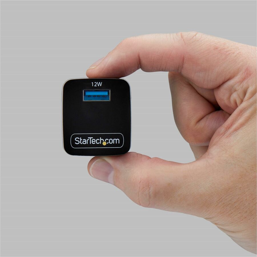 Alternate-Image5 Image for StarTech 12W One-Port USB-A Wall Charger, 1x USB-A, iPhone Pro/17/16, iPad, Samsung Galaxy, Portable USB Charger, Black