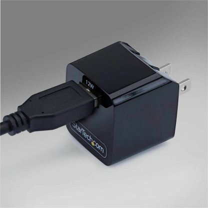 Alternate-Image4 Image for StarTech 12W One-Port USB-A Wall Charger, 1x USB-A, iPhone Pro/17/16, iPad, Samsung Galaxy, Portable USB Charger, Black