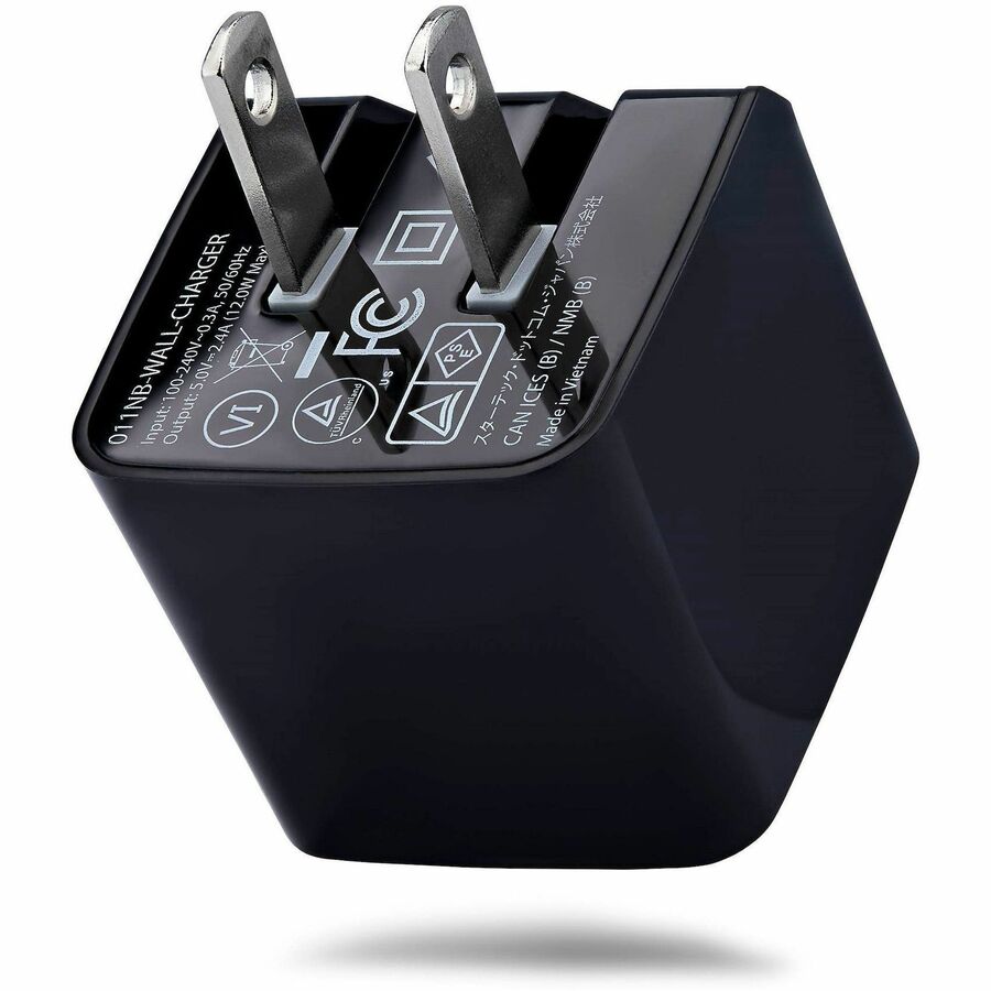 Alternate-Image1 Image for StarTech 12W One-Port USB-A Wall Charger, 1x USB-A, iPhone Pro/17/16, iPad, Samsung Galaxy, Portable USB Charger, Black