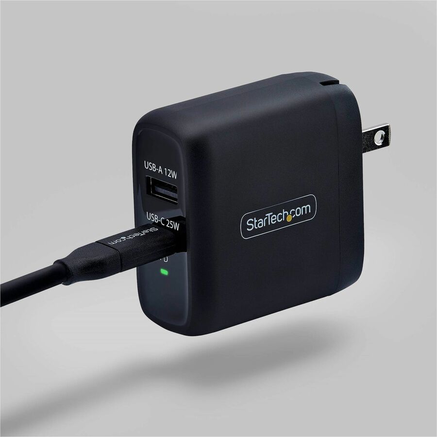 Alternate-Image4 Image for StarTech 37W USB-C & USB-A Wall Charger, Portable Charger with USB Power Delivery Fast Charging, 25W USB-C PD / 12W USB-A Output