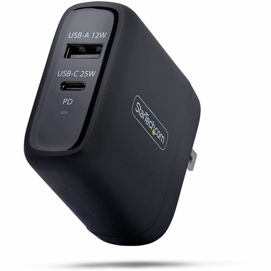 Main Image for StarTech 37W USB-C & USB-A Wall Charger, Portable Charger with USB Power Delivery Fast Charging, 25W USB-C PD / 12W USB-A Output