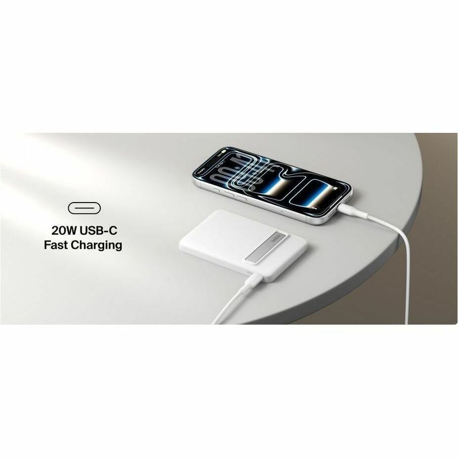 Alternate-Image7 Image for Belkin BoostCharge Slim Magnetic Power Bank 5K with Qi2, White, Kickstand