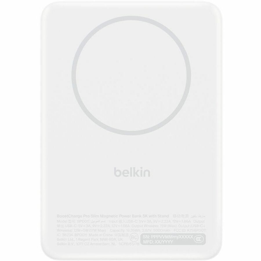 Alternate-Image1 Image for Belkin BoostCharge Slim Magnetic Power Bank 5K with Qi2, White, Kickstand