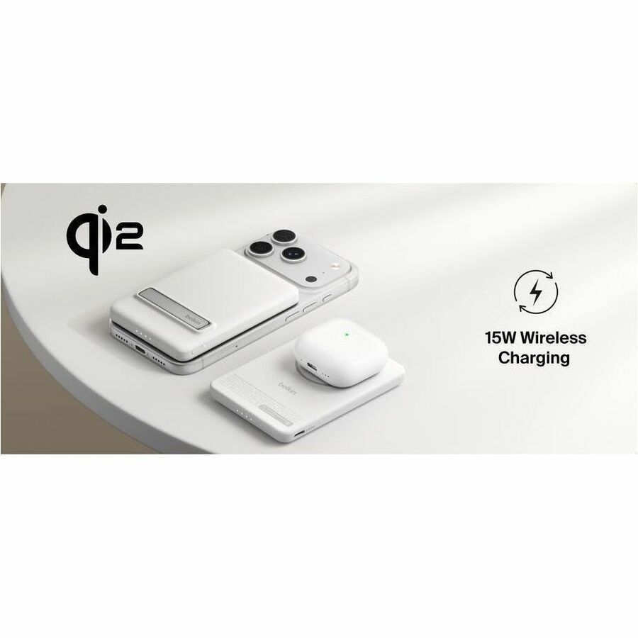 Alternate-Image8 Image for Belkin BoostCharge Slim Magnetic Power Bank 5K with Qi2, White, Kickstand