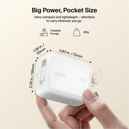 Alternate-Image4 Image for Belkin UltraCharge Retractable GaN Wall Charger 67W, White