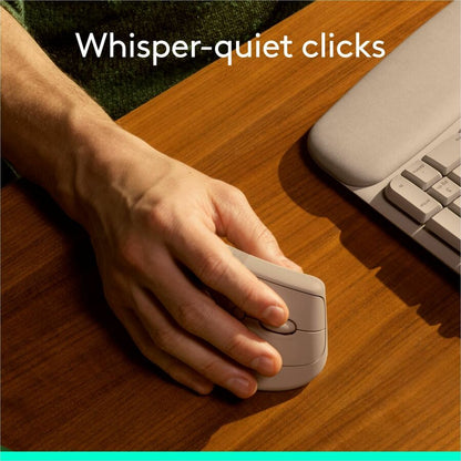 Alternate-Image6 Image for Logitech Lift Vertical Ergonomic Mouse, Wireless, Bluetooth or Logi Bolt USB receiver, Quiet clicks, 6 buttons, Sand