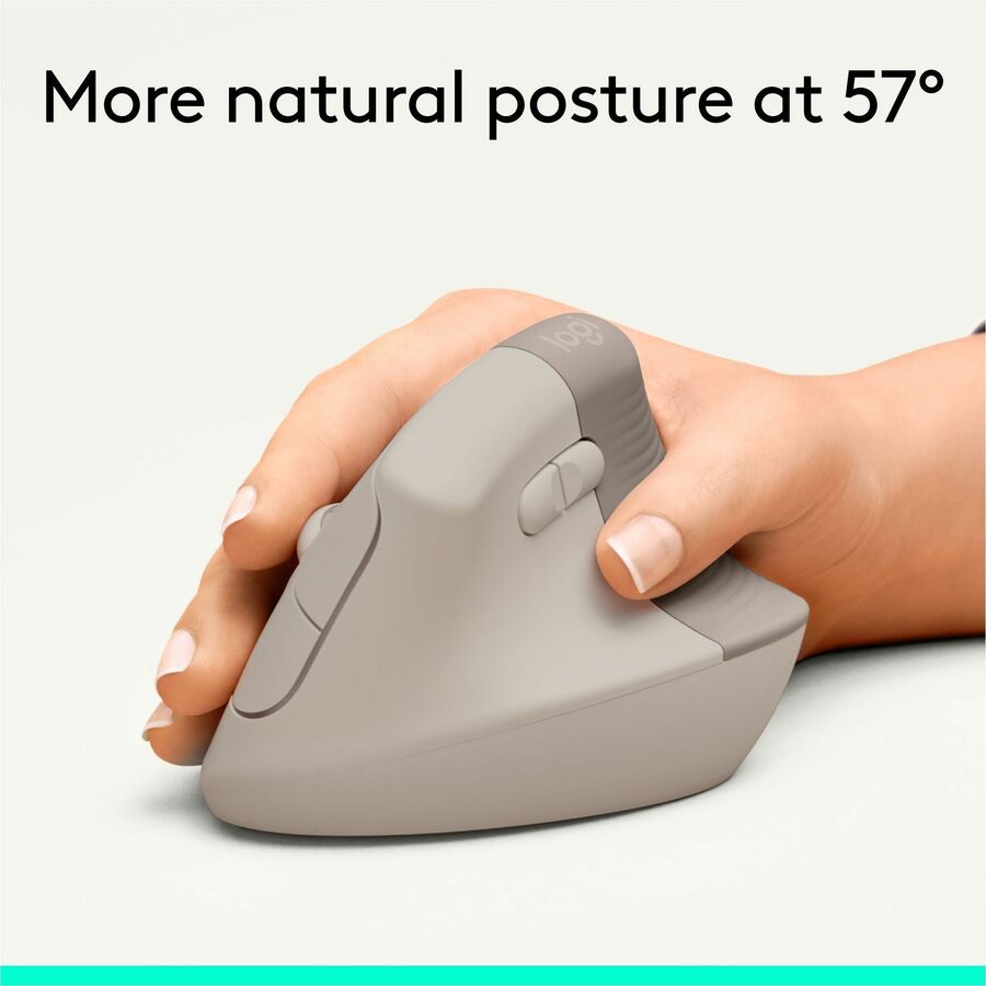 Alternate-Image2 Image for Logitech Lift Vertical Ergonomic Mouse, Wireless, Bluetooth or Logi Bolt USB receiver, Quiet clicks, 6 buttons, Sand