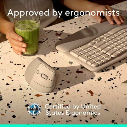 Alternate-Image10 Image for Logitech Lift Vertical Ergonomic Mouse, Wireless, Bluetooth or Logi Bolt USB receiver, Quiet clicks, 6 buttons, Sand