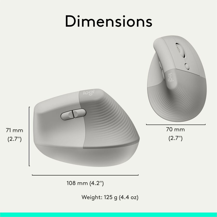 Alternate-Image8 Image for Logitech Lift Vertical Ergonomic Mouse, Wireless, Bluetooth or Logi Bolt USB receiver, Quiet clicks, 6 buttons, Sand