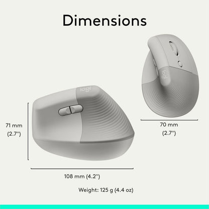 Alternate-Image8 Image for Logitech Lift Vertical Ergonomic Mouse, Wireless, Bluetooth or Logi Bolt USB receiver, Quiet clicks, 6 buttons, Sand