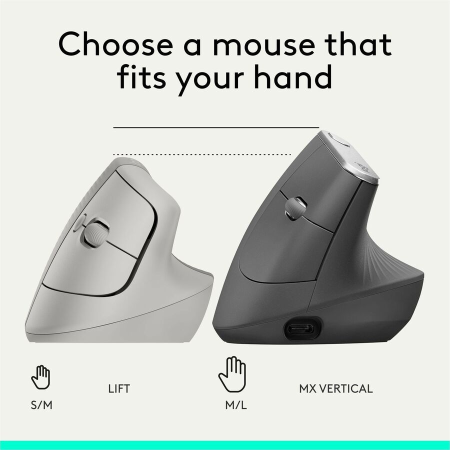 Alternate-Image9 Image for Logitech Lift Vertical Ergonomic Mouse, Wireless, Bluetooth or Logi Bolt USB receiver, Quiet clicks, 6 buttons, Sand