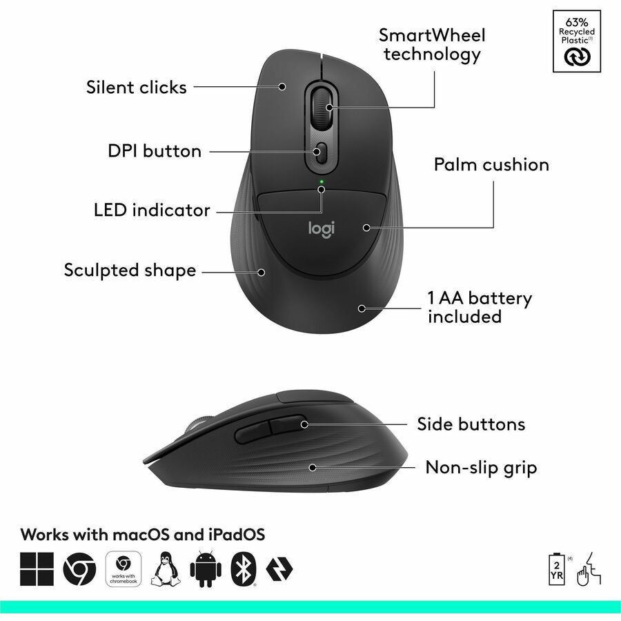 Alternate-Image2 Image for Logitech Signature Comfort Plus Combo MK880 for Business, Full-Size Wireless Keyboard and Mouse with Palm Rest, Silent Clicks, Secure Receiver, Bluetooth, Windows/macOS