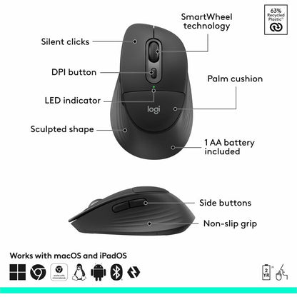 Alternate-Image2 Image for Logitech Signature Comfort Plus Combo MK880 for Business, Full-Size Wireless Keyboard and Mouse with Palm Rest, Silent Clicks, Secure Receiver, Bluetooth, Windows/macOS