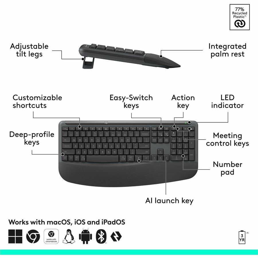 Alternate-Image1 Image for Logitech Signature Comfort Plus Combo MK880 for Business, Full-Size Wireless Keyboard and Mouse with Palm Rest, Silent Clicks, Secure Receiver, Bluetooth, Windows/macOS