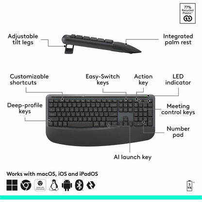 Alternate-Image1 Image for Logitech Signature Comfort Plus Combo MK880 for Business, Full-Size Wireless Keyboard and Mouse with Palm Rest, Silent Clicks, Secure Receiver, Bluetooth, Windows/macOS