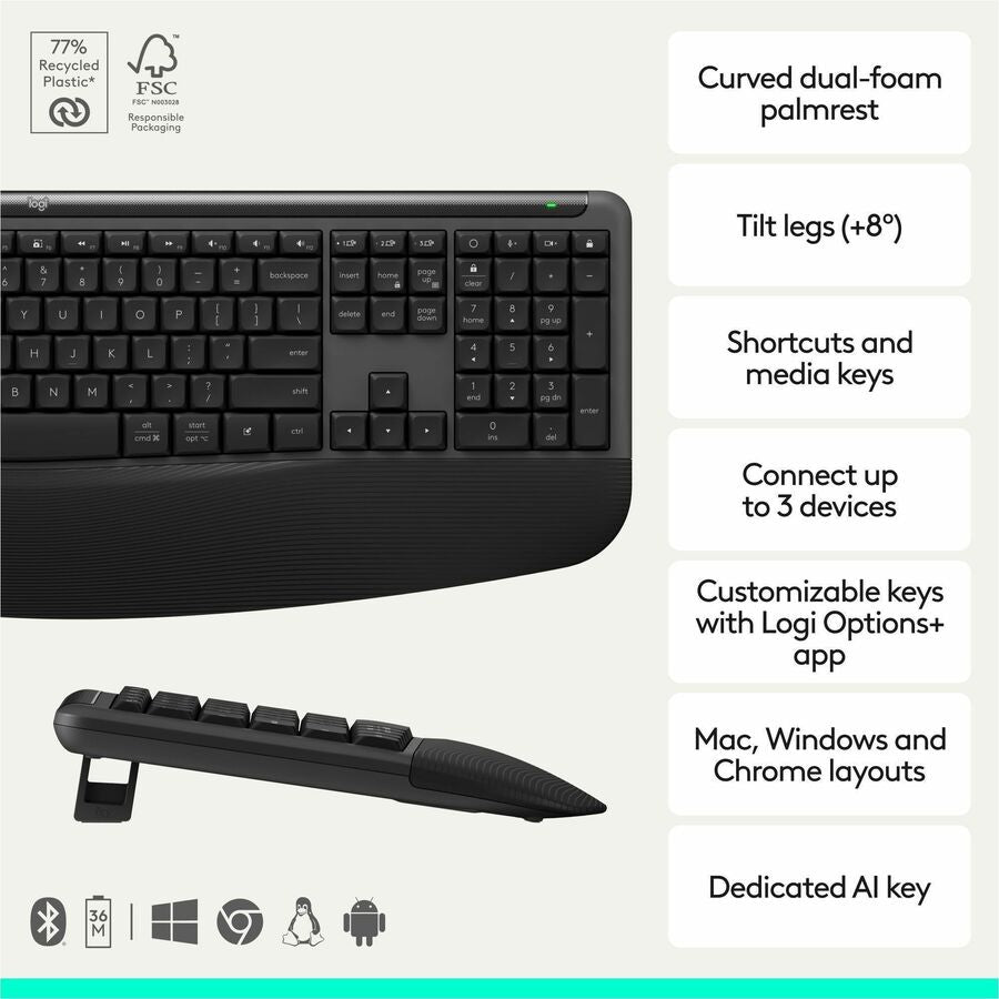 Alternate-Image1 Image for Logitech Signature Comfort Plus Combo MK880 Wireless Keyboard and Mouse Combo, Full-Size Comfort Keyboard with Palm Rest, Black