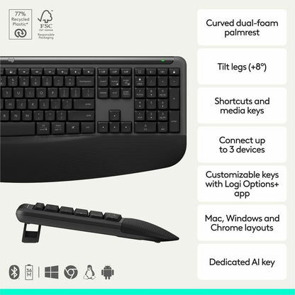 Alternate-Image1 Image for Logitech Signature Comfort Plus Combo MK880 Wireless Keyboard and Mouse Combo, Full-Size Comfort Keyboard with Palm Rest, Black
