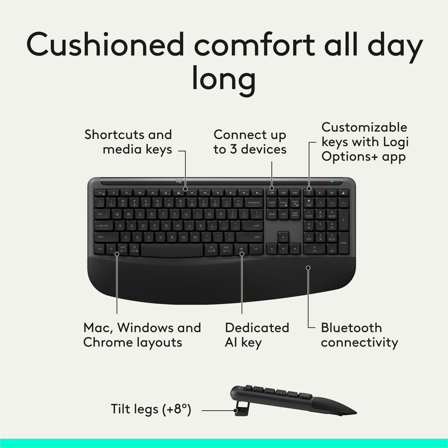 Alternate-Image5 Image for Logitech Signature Comfort Plus Combo MK880 Wireless Keyboard and Mouse Combo, Full-Size Comfort Keyboard with Palm Rest, Black