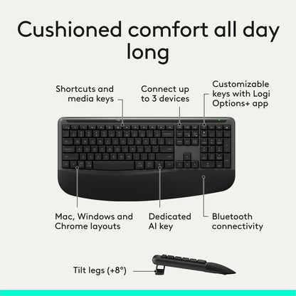 Alternate-Image5 Image for Logitech Signature Comfort Plus Combo MK880 Wireless Keyboard and Mouse Combo, Full-Size Comfort Keyboard with Palm Rest, Black