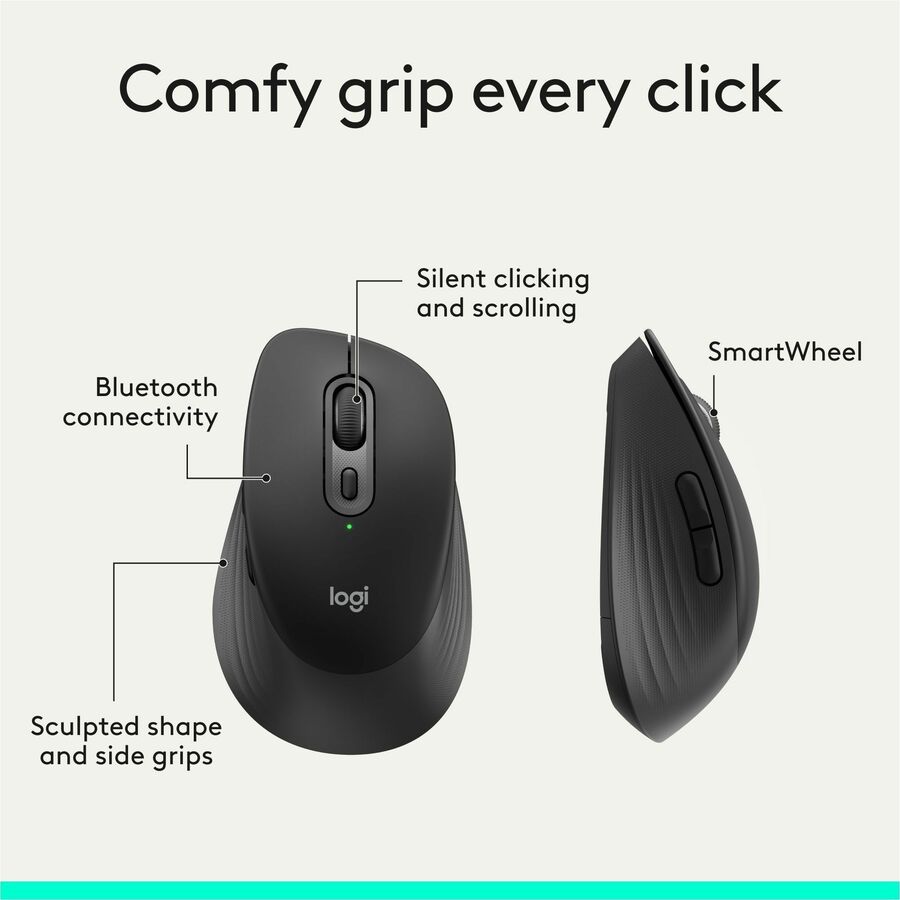 Alternate-Image5 Image for Logitech Signature Comfort M840 L Wireless Mouse, Bluetooth Mouse with Silent Clicks, SmartWheel, Customizable Buttons, Black
