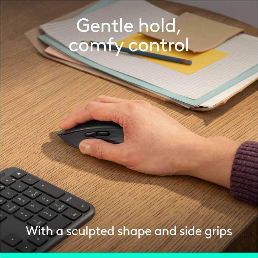 Alternate-Image2 Image for Logitech Signature Comfort M840 L Wireless Mouse, Bluetooth Mouse with Silent Clicks, SmartWheel, Customizable Buttons, Black