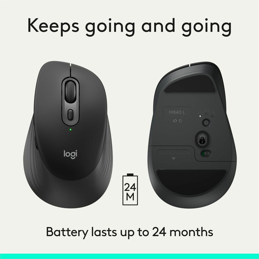 Alternate-Image10 Image for Logitech Signature Comfort M840 L Wireless Mouse, Bluetooth Mouse with Silent Clicks, SmartWheel, Customizable Buttons, Black