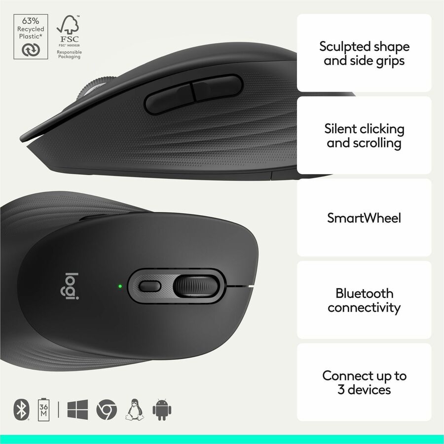 Alternate-Image1 Image for Logitech Signature Comfort M840 L Wireless Mouse, Bluetooth Mouse with Silent Clicks, SmartWheel, Customizable Buttons, Black