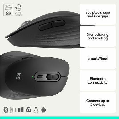 Alternate-Image1 Image for Logitech Signature Comfort M840 L Wireless Mouse, Bluetooth Mouse with Silent Clicks, SmartWheel, Customizable Buttons, Black