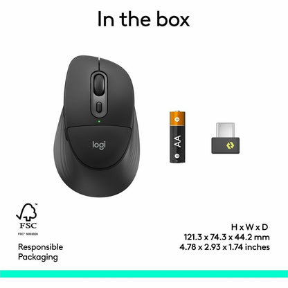 Alternate-Image7 Image for Logitech Signature Comfort Plus M850 L for Business, Wireless Mouse, Sculpted Design with Palm Cushion, Silent Clicks, Secure Receiver/Bluetooth, Windows/Mac/ChromeOS/Linux/iPadOS