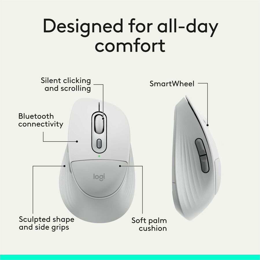 Alternate-Image3 Image for Logitech Signature Comfort Plus M850 L Wireless Mouse, Bluetooth Mouse with Palm Cushion, Silent Clicks, Off-white