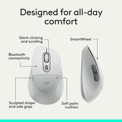 Alternate-Image3 Image for Logitech Signature Comfort Plus M850 L Wireless Mouse, Bluetooth Mouse with Palm Cushion, Silent Clicks, Off-white