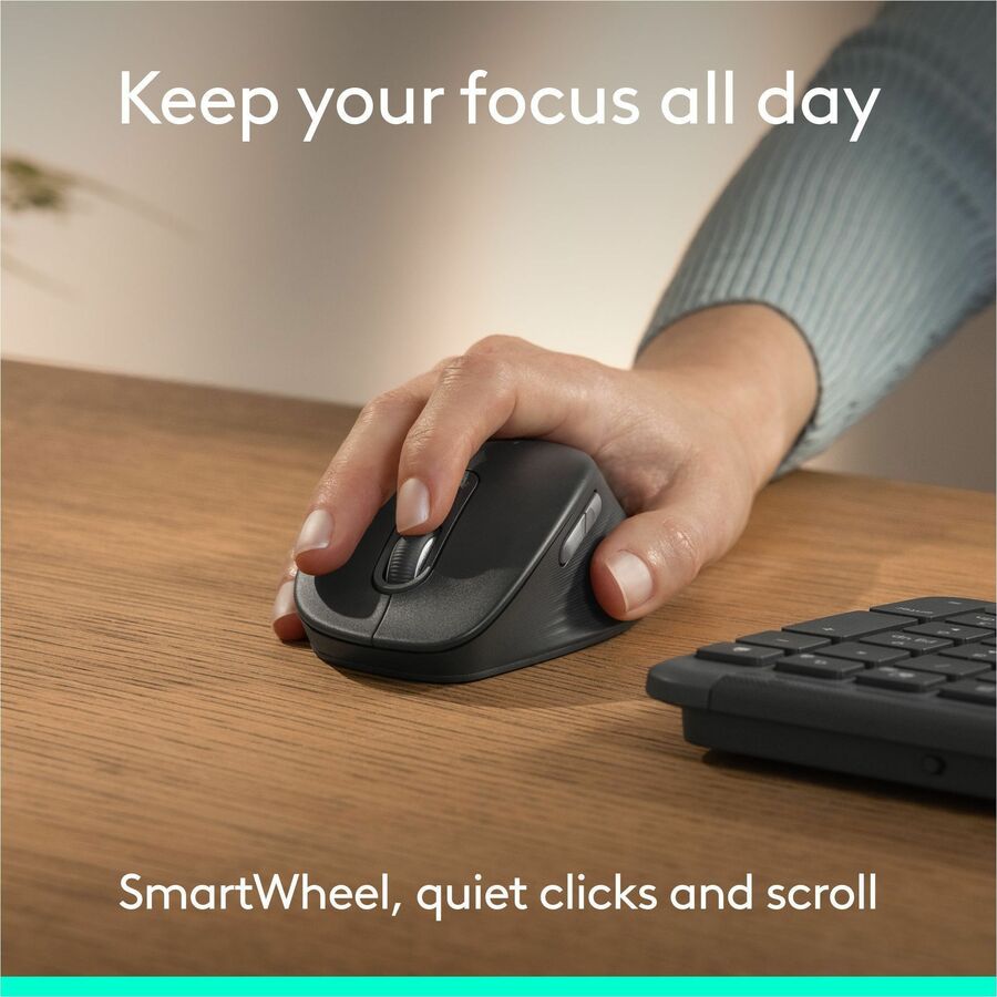 Alternate-Image4 Image for Logitech Signature Comfort M840 L Wireless Mouse, Bluetooth Mouse with Silent Clicks, SmartWheel, Customizable Buttons, Off-white