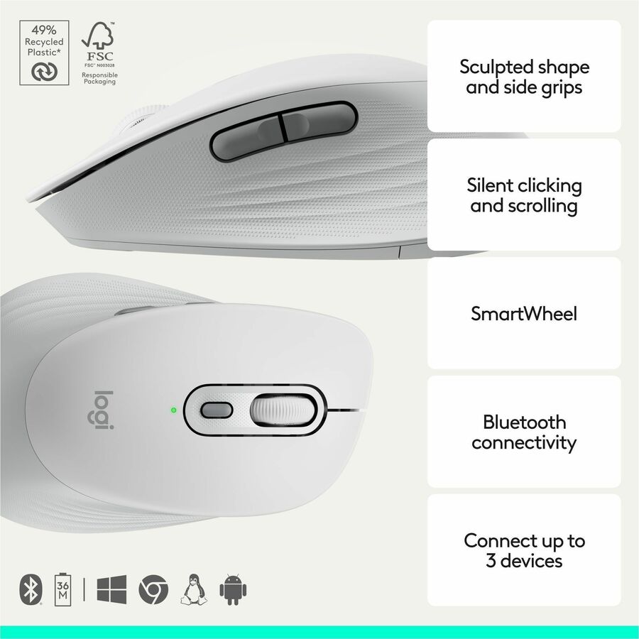 Alternate-Image1 Image for Logitech Signature Comfort M840 L Wireless Mouse, Bluetooth Mouse with Silent Clicks, SmartWheel, Customizable Buttons, Off-white