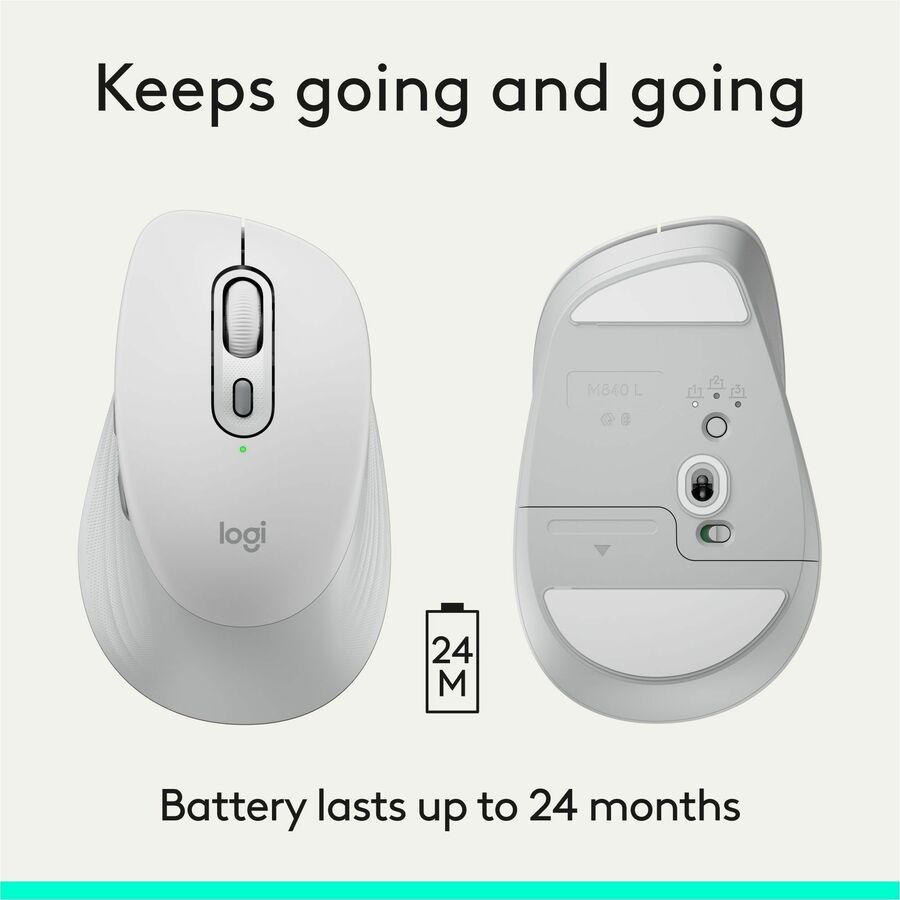 Alternate-Image10 Image for Logitech Signature Comfort M840 L Wireless Mouse, Bluetooth Mouse with Silent Clicks, SmartWheel, Customizable Buttons, Off-white