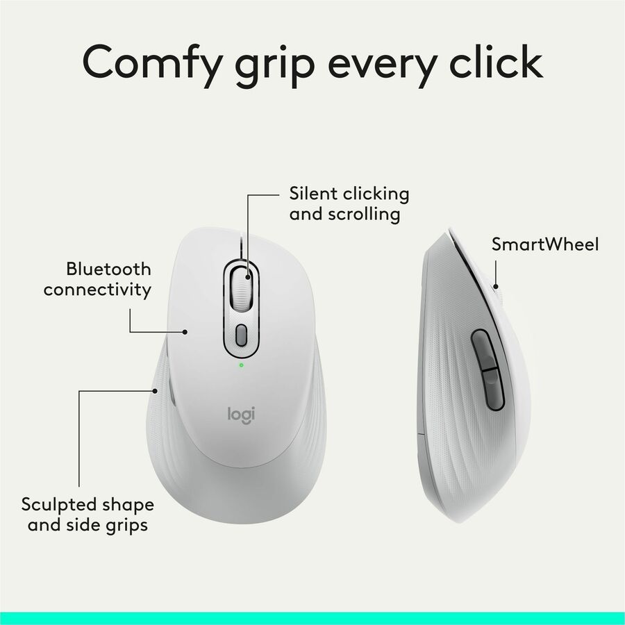 Alternate-Image5 Image for Logitech Signature Comfort M840 L Wireless Mouse, Bluetooth Mouse with Silent Clicks, SmartWheel, Customizable Buttons, Off-white