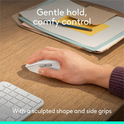 Alternate-Image2 Image for Logitech Signature Comfort M840 L Wireless Mouse, Bluetooth Mouse with Silent Clicks, SmartWheel, Customizable Buttons, Off-white