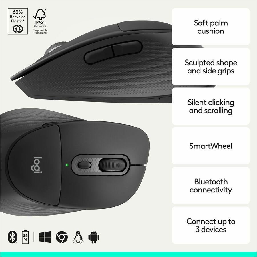 Alternate-Image1 Image for Logitech Signature Comfort Plus M850 L Wireless Mouse, Bluetooth Mouse with Palm Cushion, Silent Clicks, Black