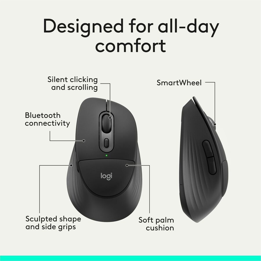Alternate-Image3 Image for Logitech Signature Comfort Plus M850 L Wireless Mouse, Bluetooth Mouse with Palm Cushion, Silent Clicks, Black